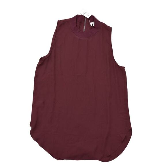 LOFT Beach Red Blouse M - NWT, Polyester, Back Zip Mock Neck Red Burgundy - Picture 1 of 8